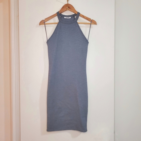 Zara Trafaluc silver grey knee length bodycon halter dress size 2 - Picture 1 of 3